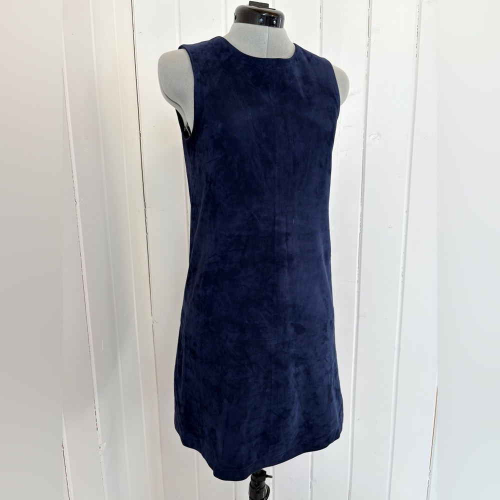 Balenciaga Navy Blue Suede Leather Shift Dress - Picture 2 of 14